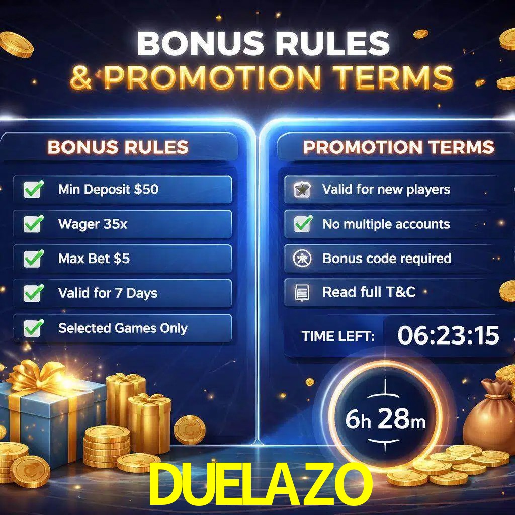 Reglas de promoción DUELAZO y condiciones de bonos explicadas visualmente